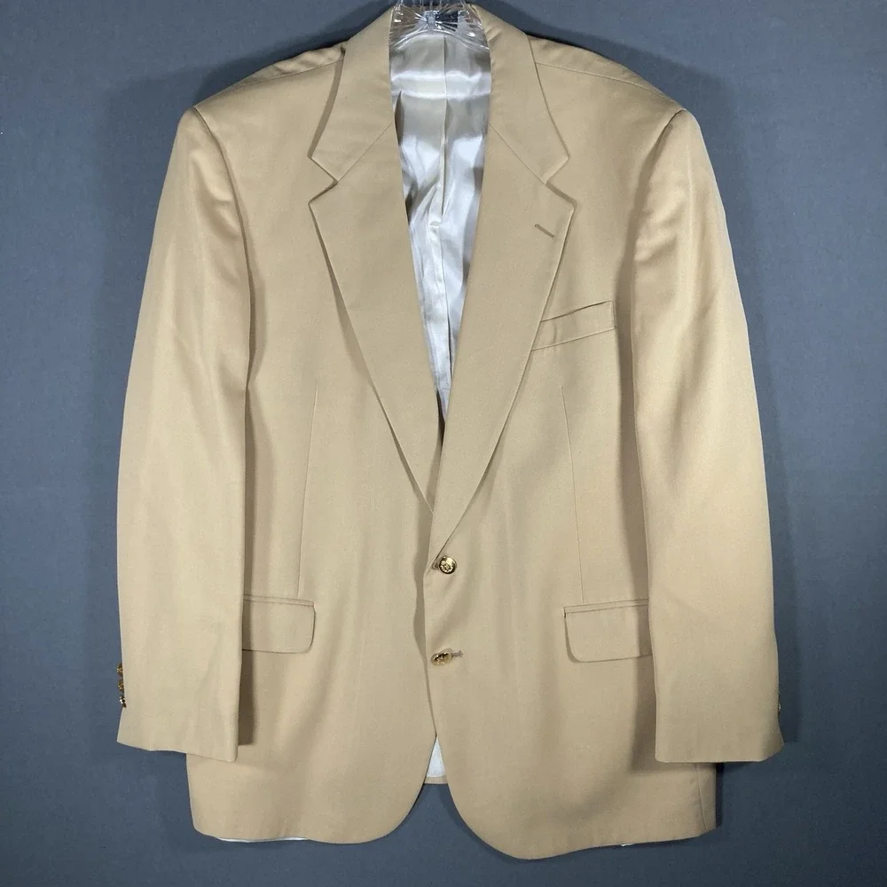 Botany 500 100% Pure Wool Blazer Beige Size 46 Made In USA Gold Buttons